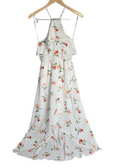 LUSH White Floral High Low Halter Maxi Dress Small DR95222P-006‎ Ruffle Neck Photo 0