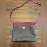 Coach File Crossbody Purse Signature Canvas Pink Gold Brown Photo 0