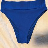 Aerie LG cheeky cut high waisted Blue ribbed swimsuit bottoms summer swim Photo 0