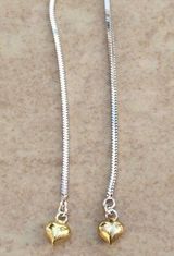 Sterling Silver 925 Two Tone Heart Long Chain Drop Photo 0