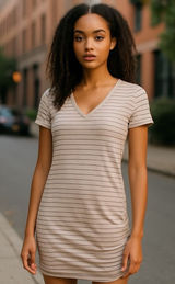 Prana Striped T-Shirt Dress Casual V-Neck Short Sleeve Comfortable‎ XS Photo 0