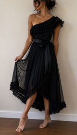 VTG 80s Black Swiss Tulle Dot One Shoulder Cocktail Dress Size 10 Whimsigoth Photo 0