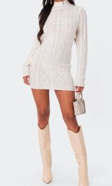 White Cable Knit Sweater dress Photo 0