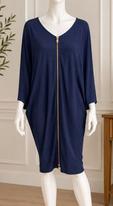 ASOS Womens Dress Navy Blue Zip Front Cocoon Draped Back Size 6 Long Photo 0