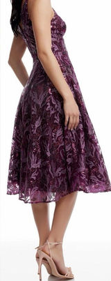 New Dress the Population Elisa Floral Sequin Fit & Flare Plum Purple Dress M Photo 0
