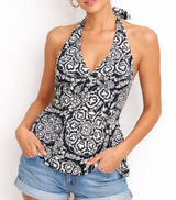 White House Black Market Silk Medallion Print Halter Top Size 10 NWT Photo 0