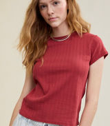 Aerie Off-Duty Pointelle Ribbed Shirt in Red Photo 0