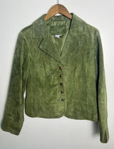 VTG Live A Little Green Suede Leather Jacket Wm MD Boho Y2K 90 Punk Gilmore Girl Photo 0