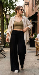Offline x Aerie Real Me High Rise Super Wide Leg Fold Over Flowy Black Pants M Photo 0