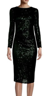 Nanette‎ Lepore Sequin Dress Womens 8 Black NEW Long Sleeve Ruched Midi Sheath Photo 0