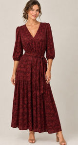 Banana Republic Floral Midi Dress L Tiered 3/4 Sleeve Dark Romantic Whimsigoth Photo 0