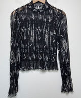 Free‎ People Women Whimsigoth Nylon Mesh Top Large Black Abstract Smocked Party Photo 0