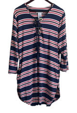 La Blanca Women Sailor Striped Dress L Lace‎ Up Nautical Coastal Preppy Resort Photo 0