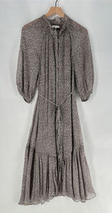 Joie‎ Sheer Silk Floral Button Front Tie Waist Dolman Puff Sleeve Midi Dress S Photo 0
