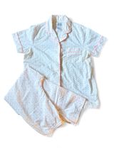 Vintage Short Sleeve Cotton Pajama Set with Pink Piping and Floral Motif Size M Photo 0