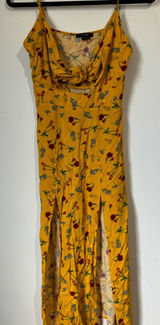 TOXIK Yellow Floral Summer Sundress Tie Front Double Slit Size Small Photo 0