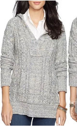 Lauren Ralph Lauren Cable Cotton Hooded Poncho Sweater Size Small NWT Photo 0