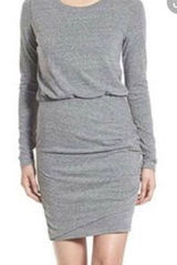 Leith Nordstrom Dress Womens XL Gray Blouson Ruched Tulip Hem Long Sleeve Knit Photo 0