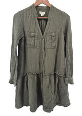 Maeve Dress Womens 2 Tiered Babydoll Olive Green Double Gauze Mini EUC Photo 0