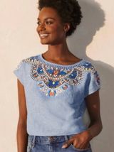 Boden Fleur Linen Embroidered Top in Chambray 12 Photo 0