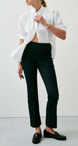 New!‎ $148 SPANX Denim Demi Boot Raw Indigo High Waist Flare Jeans Sz Small Photo 0
