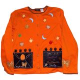 vintage Onque Casuals orange Halloween cardigan embroidered cats pumpkins medium Photo 0