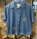 VTG Christopher&Banks Noah's Ark Themed Embroidered Short Sleeve Denim Shirt: XL Photo 0