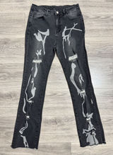 SheIn Womens Distressed Jeans Size L Graphic Print Black 28x29 High Rise Straight Leg Photo 0