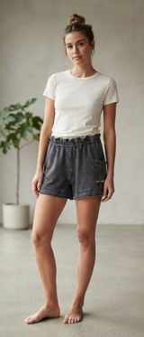 Free People Shorts Women Small Grey Good Vibes Acid Wash Lounge Paperbag Waist Photo 0