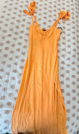 Forever 21 Orange maxi halter slit summer dress #beach dress #sunmermaxidress #trendy #cute #brunch Photo 0