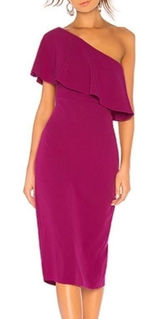 Lovers + Friends Bentley One Shoulder Midi Dress XS Hot Pink Cocktail Party NEW Photo 0