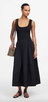Madewell Mixed Poplin Scoopneck Maxi Dress Cotton A Line Minimalist Black M NWT Photo 0