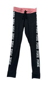 PINK Leggings Victoria's‎ Secret Yoga Small Black Pink Logo Drawstring Photo 0