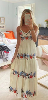 Embroidered floral midi dress Tan Photo 0