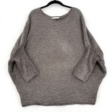 Favlux Chenille Sweater Women L Taupe Brown Oversized Dolman Batwing Cozy Chic Photo 0