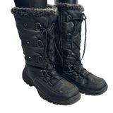 Totes Emily Black Faux Fur Trim Winter Snow Boots Size 8M Side Zip LaceUp Flaw Photo 0