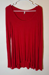 Free People Red Ribbed Knit Long Sleeve Top‎ High Low Hem Size Small Photo 0
