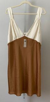 Abercrombie Satin Ethereal Clean Minimalist Colorblock Slip Dress XL Brown White Photo 0