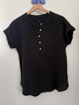 Quince Small Organic Cotton Gauze Roll Sleeve Shirt Black Photo 0