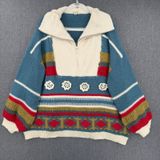 POL Oversized Colorblock Striped Chunky Quarter Zip Sweater Boho Crochet Flower Photo 0
