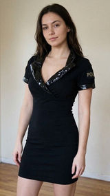 Womens Police Officer Costume Mini Dress Black Faux Leather Trim Small Photo 0
