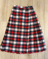 Vintage Young Pendleton Wool Wrap Kilt Skirt Red Navy Plaid Pleated Midi USA 8 Photo 0
