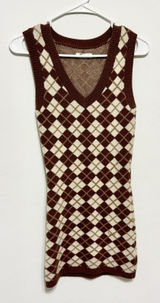 Hollister Dress‎ Women Size XS Brown Plaid Sleeveless Cotton Knit Sweater Mini Photo 0