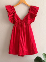 NWT Day + Moon Women's Red Mini Dress with Ruffle Sleeves and Tie Back Size S Photo 0