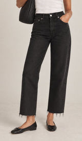 Reformation Emma High Rise Wide Leg Jeans Black Raw Hem 28 Photo 0