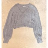 Aritzia Sunday Best Kitten Fuzzy V-Neck Cropped Sweater M Medium Foil Gray Photo 0