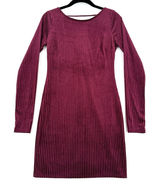 Forever 21 Velvet Dress S Burgundy Ribbed Bodycon Mini Long Sleeve Open Back NWT Photo 0
