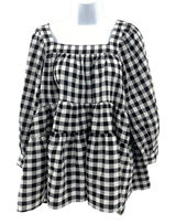 Entro Black and Off White‎ Gingham Print Woven Top NWT Small Checker 3/4 Sleeve Photo 0
