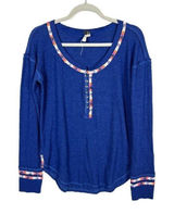 We The Free Blue Thermal Henley Long Sleeve Shirt Top Size L Photo 0
