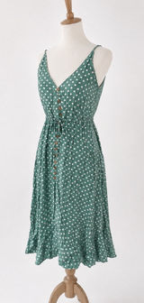 SheIn Seafoam Green Polka Dot Sundress Button Front Tie Waist Midi Dress Size Small Photo 0